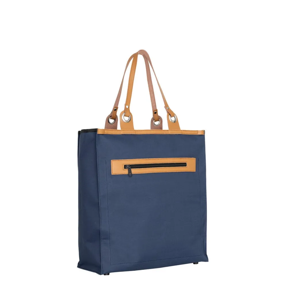 Boodschappentas ‘Starry Night ’ – Stevige Nylon Shopper met Leren Hengsels – Van Gogh Print – 39x43 cm