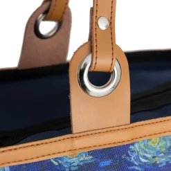Boodschappentas ‘Starry Night ’ – Stevige Nylon Shopper met Leren Hengsels – Van Gogh Print – 39x43 cm