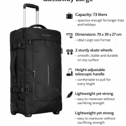 Gassaway Trolley Large | XXL Reiskoffer 73L - Lichtgewicht Koffer met Dubbele Wielen - 70x39x27 cm Zwart