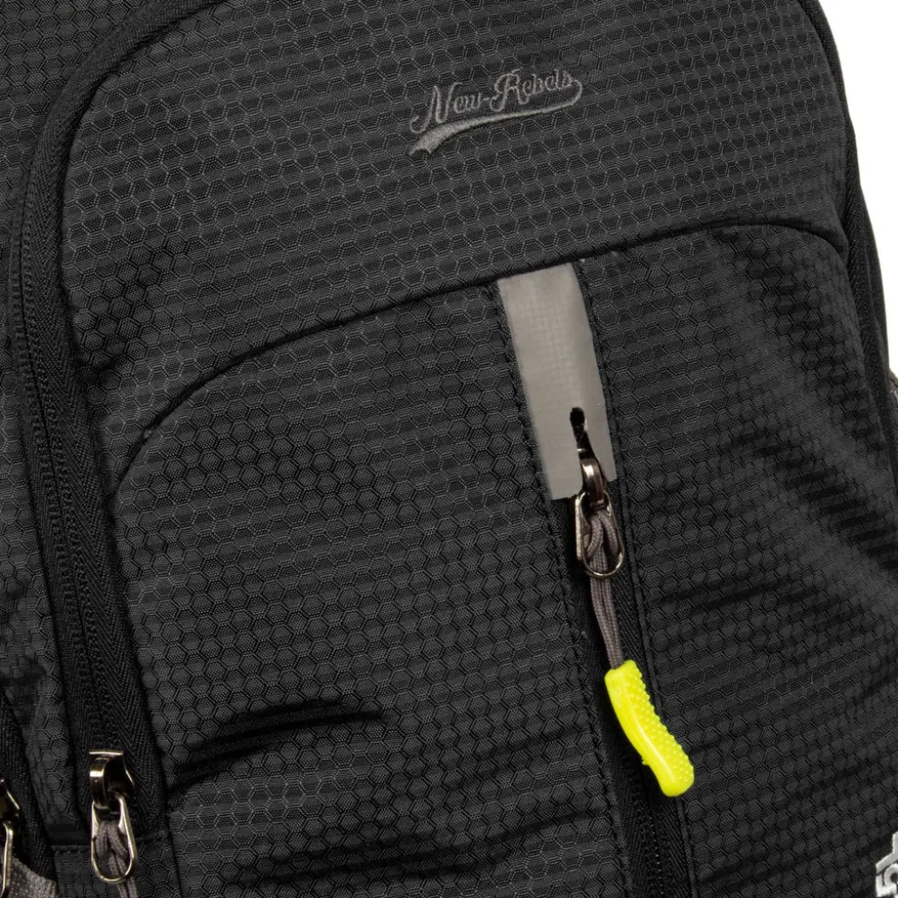 New Rebels ® Kinley - Rugtas - Schooltas - Vrijetijdstas - 35 Liter - Nylon - Zwart