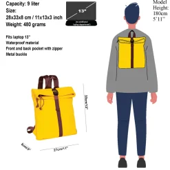 New Rebels ® Tim Rolltop Rugtas Small Yellow/Burgundy