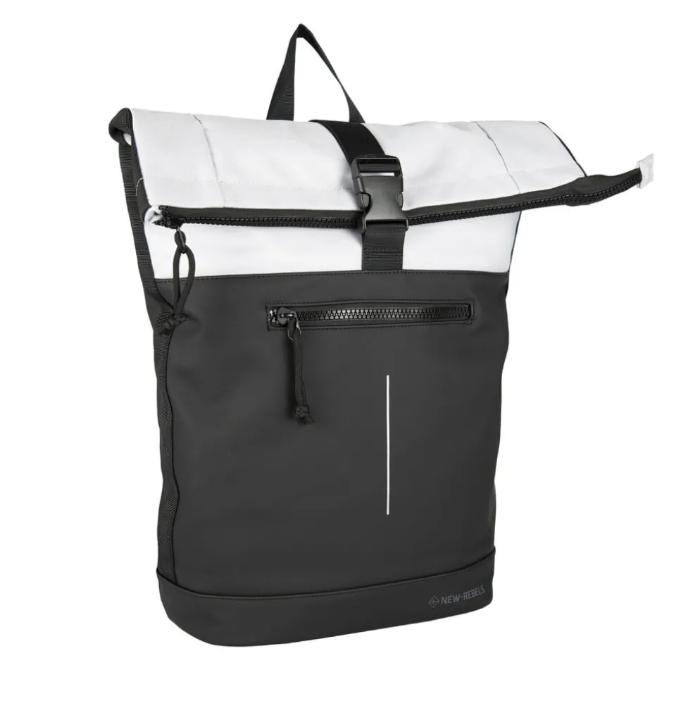 New Rebels Backham New York Zwart Reflectie 21L Rolltop Rugzak Waterafstotend Laptop 15.6"