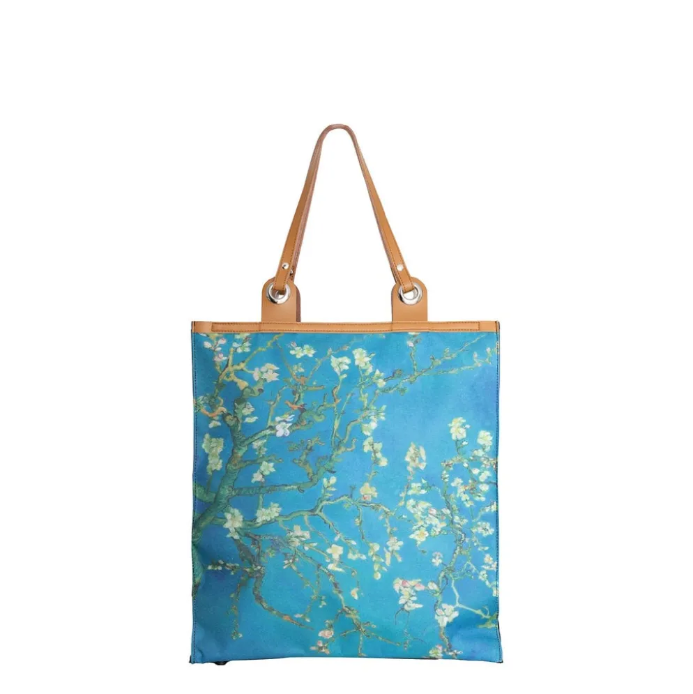 New Rebels Boodschappentas Blossoms – Stevige Nylon Shopper met Leren Hengsels – Van Gogh Print – 39L