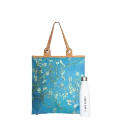 New Rebels Boodschappentas Blossoms – Stevige Nylon Shopper met Leren Hengsels – Van Gogh Print – 39L