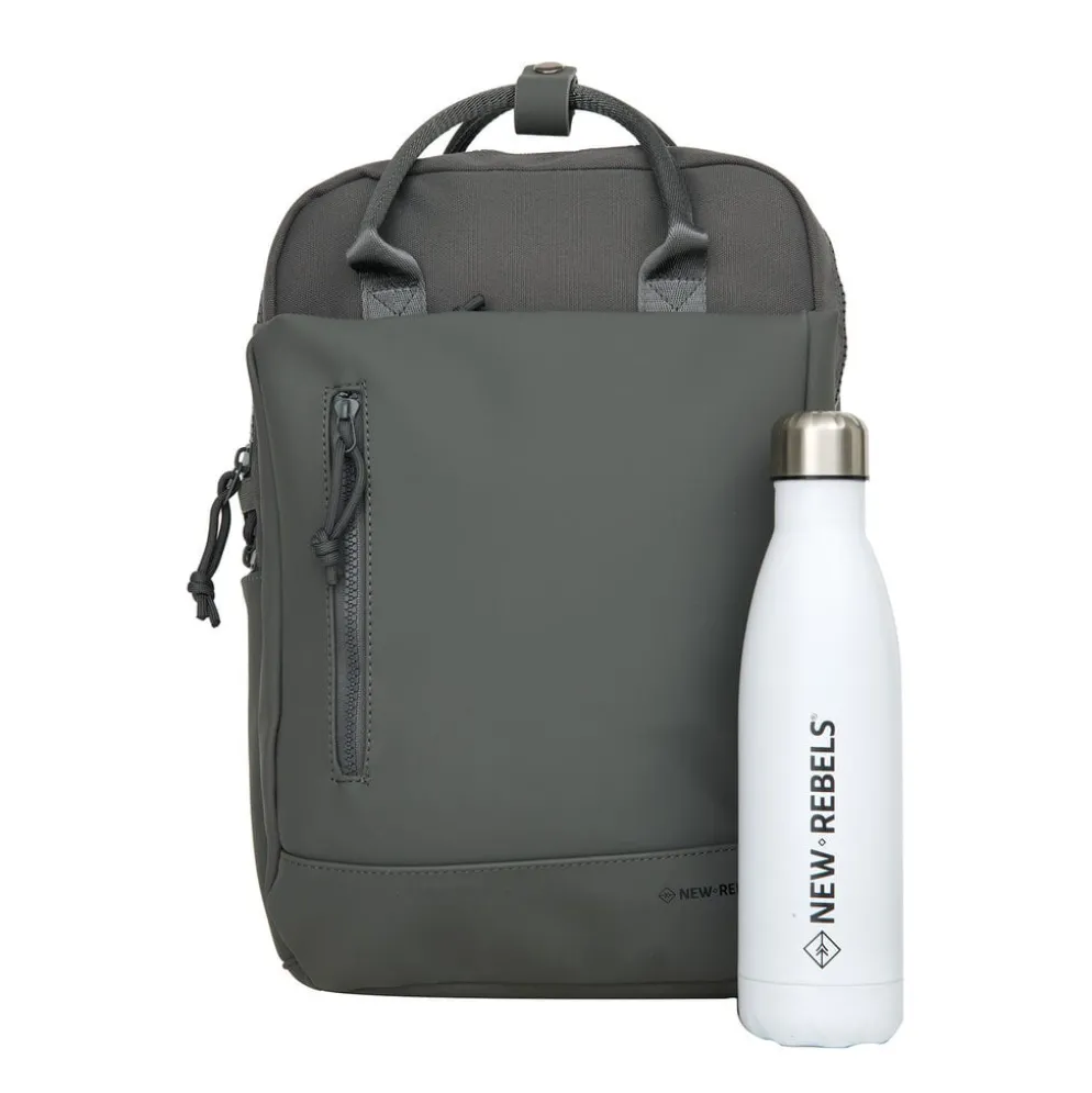 New Rebels Bruce Miami Rugzak 9L Waterafstotende Laptop Rugtas 13 inch Schooltas en Werktas van PU Nylon Comfortabel Comp 9L Antracite