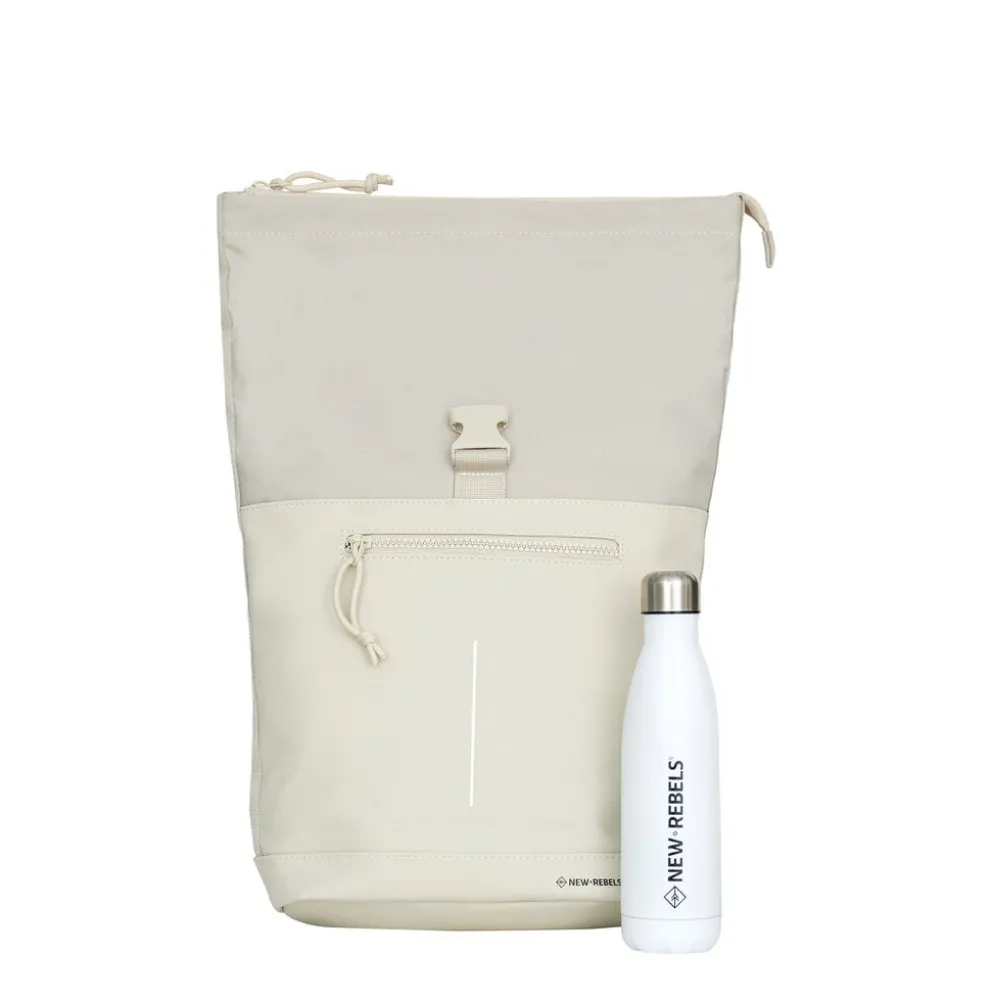 New Rebels Bruce New York Beige 21L Rolltop Rugzak Waterafstotend Laptop 15.6"
