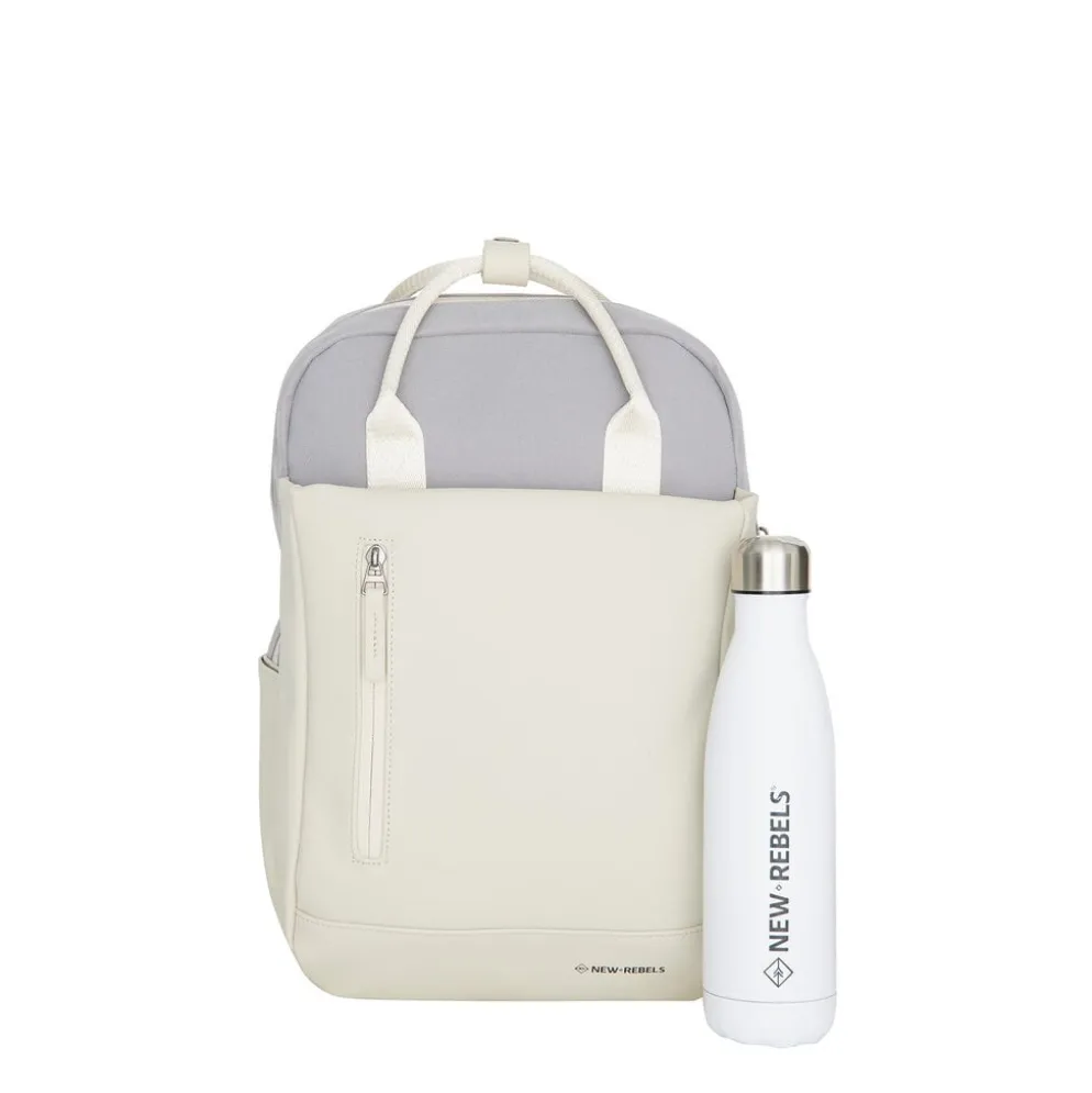 New Rebels Ferron Miami Rugzak 9L Waterafstotende Laptop Rugtas 13 inch Schooltas en Werktas van PU Nylon Comfortabel Lila Beige