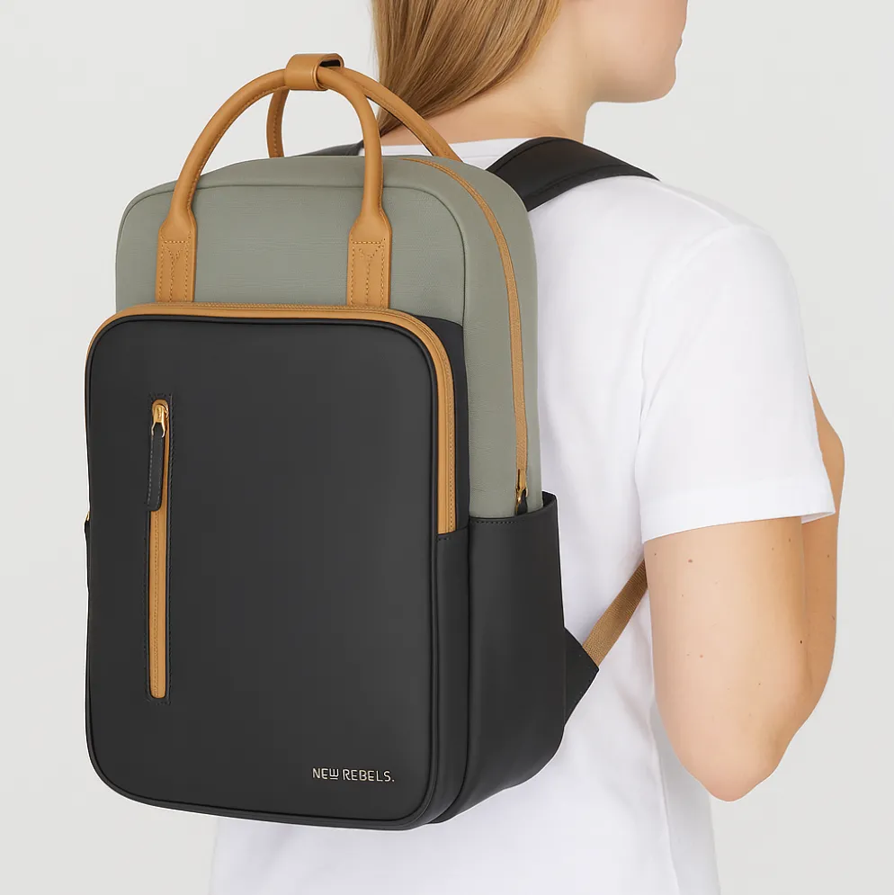 New Rebels Ferron Miami Rugzak 9L Waterafstotende Laptop Rugtas 13 inch Schooltas en Werktas van PU Nylon Comfortabel Antracite