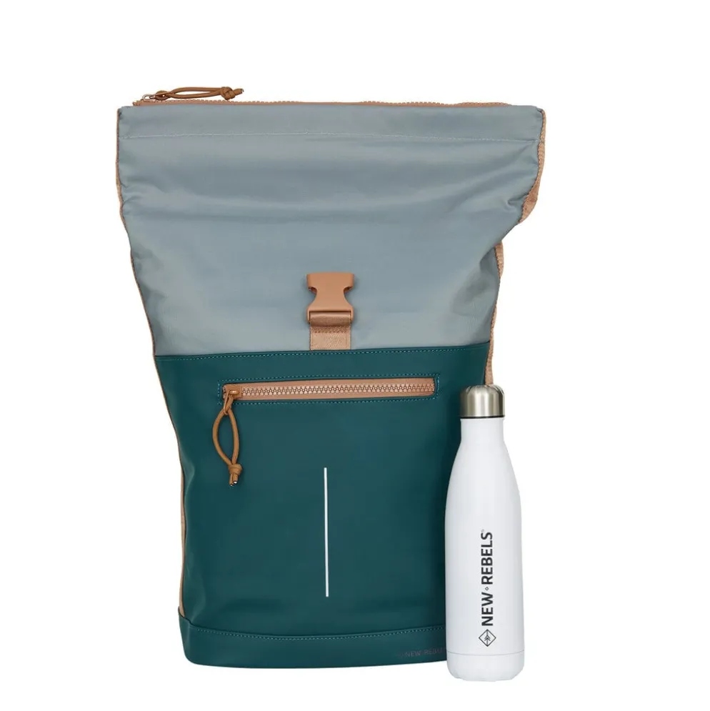 New Rebels Ferron New York Rolltop Rugzak 16L – Rolltop Werktas / Schooltas Laptop Rugtas Petrol