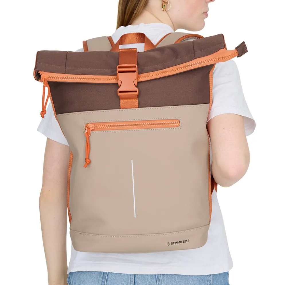 New Rebels Ferron New York Rolltop Rugzak 16L – Rolltop Werktas / Schooltas Laptop Rugtas Coffee