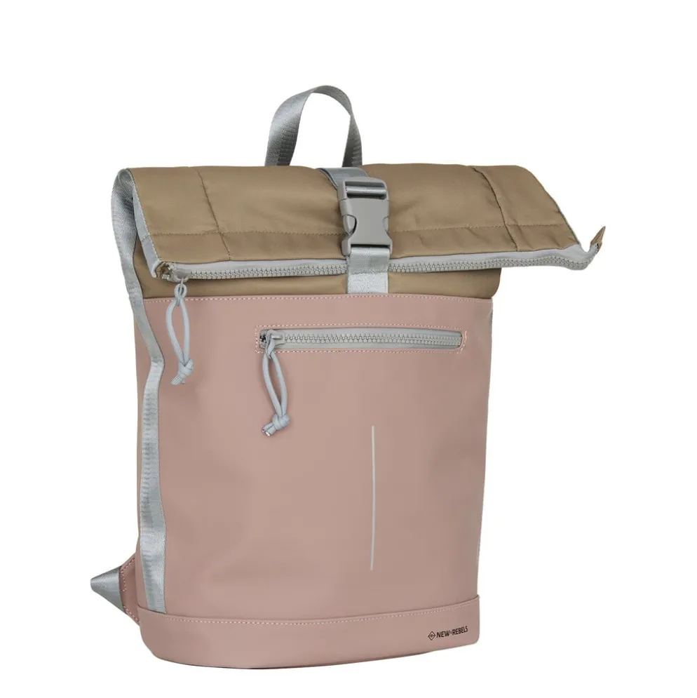 New Rebels Ferron New York Rolltop Rugzak 16L – Rolltop Werktas / Schooltas Laptop Rugtas Oud Roze