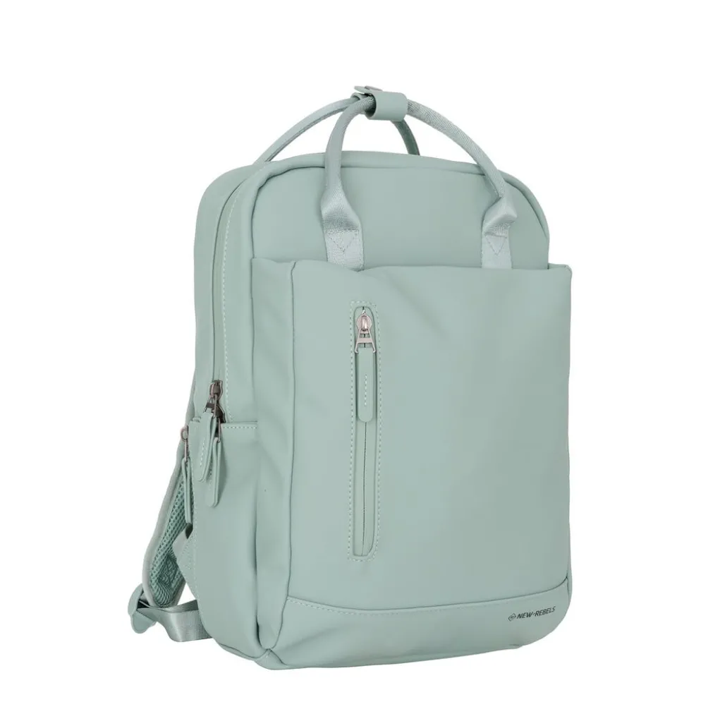 New Rebels Harper Miami Rugzak 9L Waterafstotende Laptop Rugtas 13 inch Schooltas en Werktas van PU Comfortabel Salie Green