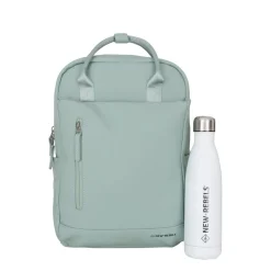 New Rebels Harper Miami Rugzak 9L Waterafstotende Laptop Rugtas 13 inch Schooltas en Werktas van PU Comfortabel Salie Green