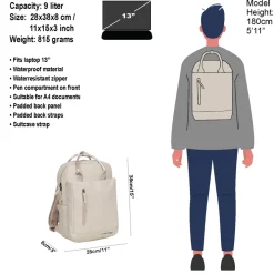New Rebels Harper Miami Rugzak 9L Waterafstotende Laptop Rugtas 13 inch Schooltas en Werktas van PU Comfortabel Beige