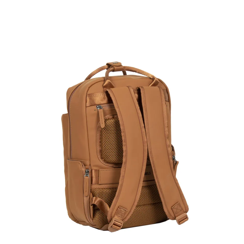 New Rebels Harper Miami Rugzak 9L Waterafstotende Laptop Rugtas 13 inch Schooltas en Werktas van PU Comfortabel Cognac