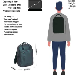 New Rebels Harper Miami Rugzak 9L Waterafstotende Laptop Rugtas 13 inch Schooltas en Werktas van PU Comfortabel Metalic Groen