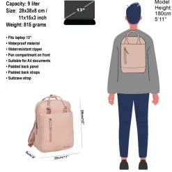 New Rebels Harper Miami Rugzak 9L Waterafstotende Laptop Rugtas 13 inch Schooltas en Werktas van PU Comfortabel Oudroze