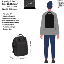 New Rebels Harper Miami Rugzak 9L Waterafstotende Laptop Rugtas 13 inch Schooltas en Werktas van PU Comfortabel Zwart