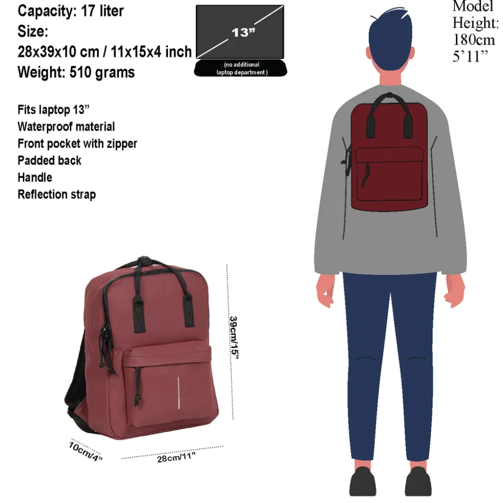 New Rebels Mart Chicago Burgundy 17L Rugtas Waterafstotend Laptop 13"