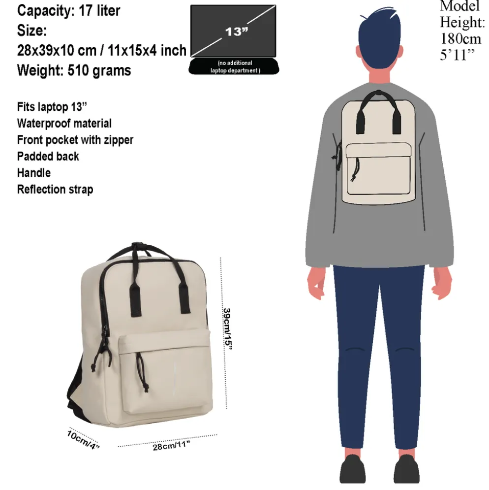 New Rebels Mart Chicago Beige 17L Rugtas Waterafstotend Laptop 13"