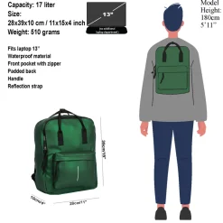 New Rebels Mart Chicago Metallic Groen 17L Rugtas Waterafstotend Laptop 13
