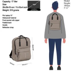 New Rebels Mart Chicago Taupe 17L Rugtas Waterafstotend Laptop 13