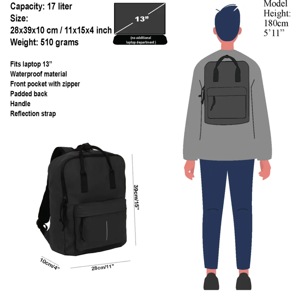 New Rebels Mart Chicago Zwart 17L Rugtas Waterafstotend Laptop 13"