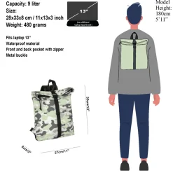 New Rebels Mart Los Angeles Camouflage Mint 7L Rolltop Rugzak Waterafstotend