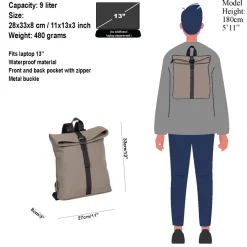New Rebels Mart Los Angeles Taupe 7L Rolltop Rugzak Waterafstotend