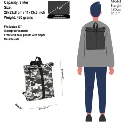 New Rebels Mart Los Angeles Camouflage Army 7L Rugtas Rolltop Waterafstotend