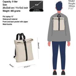 New Rebels Mart Los Angeles Beige 7L Rolltop Rugzak Waterafstotend