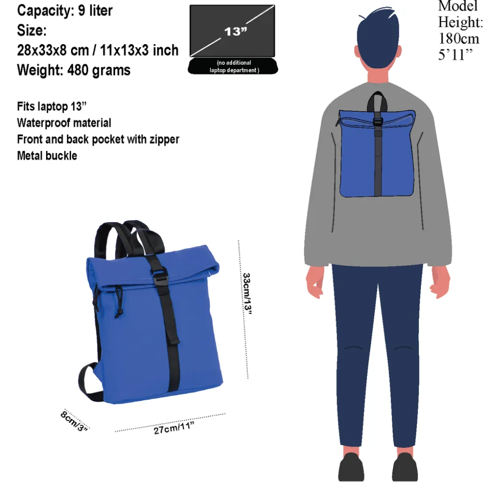 New Rebels Mart Los Angeles Kobaltblauw7L Rolltop Rugzak Waterafstotend