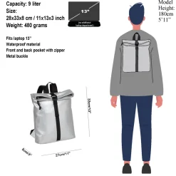 New Rebels Mart Los Angeles Metallic Zilver 7L Rolltop Rugzak Waterafstotend