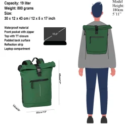 New Rebels Mart New York Donkergroen 21L Rugtas Rolltop Waterafstotend Laptop 15.6