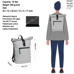 New Rebels Mart New York Lichtgrijs 21L Rugtas Rolltop Waterafstotend Laptop 15.6