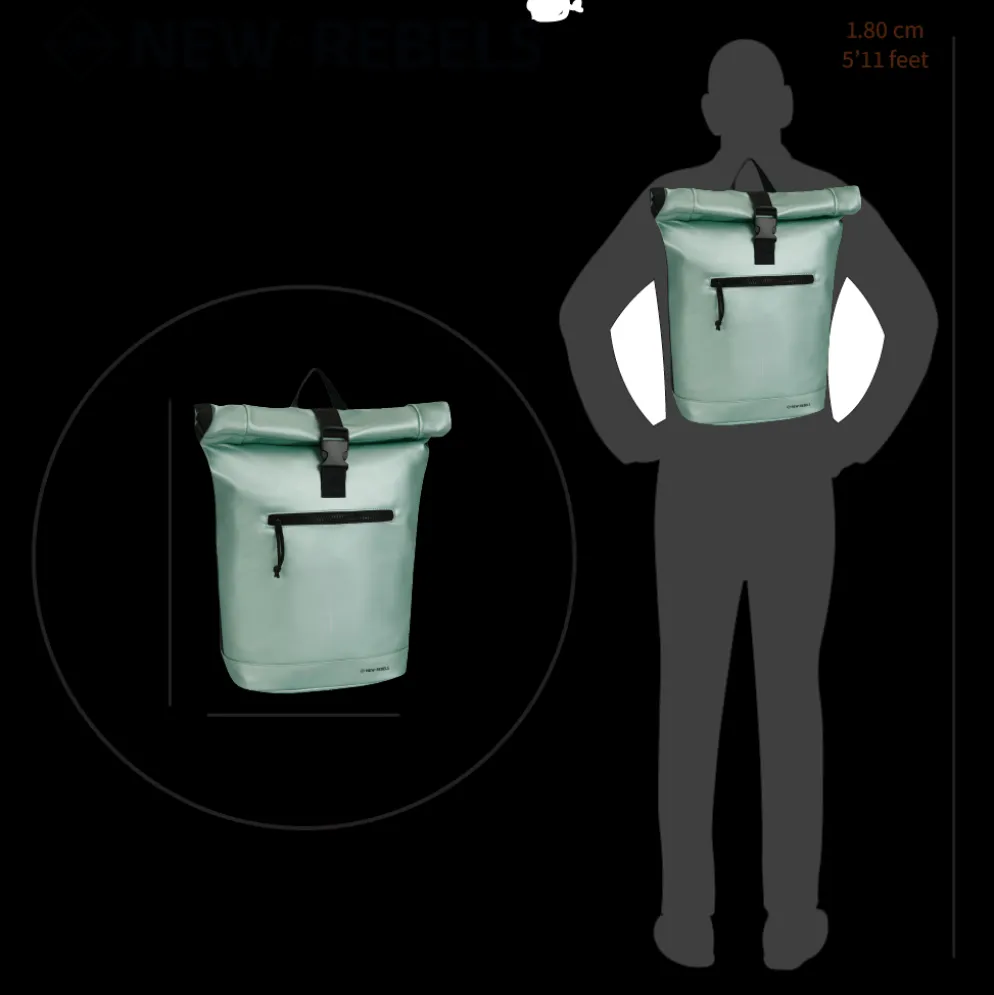 New Rebels Mart New York Metallic Lichtgroen 21L Rugtas Rolltop Waterafstotend Laptop 15.6"