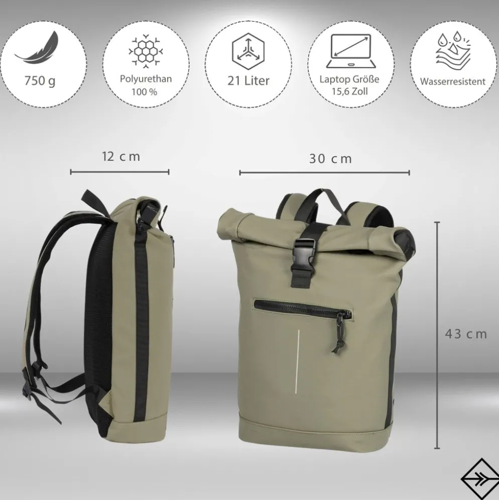 New Rebels Mart New York Taupe 21L Rugtas Rolltop Waterafstotend Laptop 15.6"