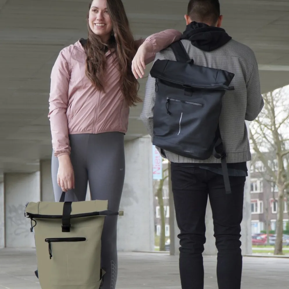 New Rebels Mart New York Taupe 21L Rugtas Rolltop Waterafstotend Laptop 15.6"