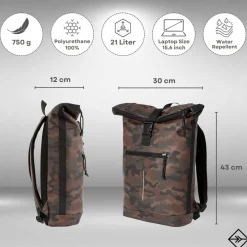 New Rebels Mart New York Camouflage Groen 21L Rugtas Rolltop Waterafstotend Laptop 15.6