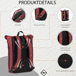 New Rebels Mart New York Burgundy 21L Rugtas Rolltop Waterafstotend Laptop 15.6