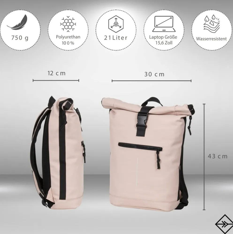 New Rebels Mart New York Oudroze 21L Rugtas Rolltop Waterafstotend Laptop 15.6"