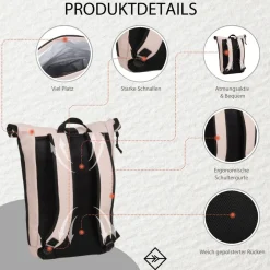 New Rebels Mart New York Oudroze 21L Rugtas Rolltop Waterafstotend Laptop 15.6