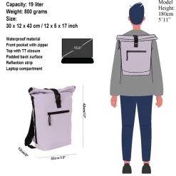 New Rebels Mart New York Lila 21L Rugtas Rolltop Waterafstotend Laptop 15.6