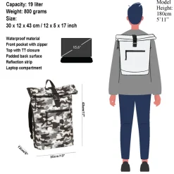 New Rebels Mart New York Camouflage Army 21L Rugtas Rolltop Waterafstotend Laptop 15.6