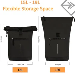 New Rebels Mart New York Zwart 21L Rugzak Rolltop Waterafstotend Laptop 15.6