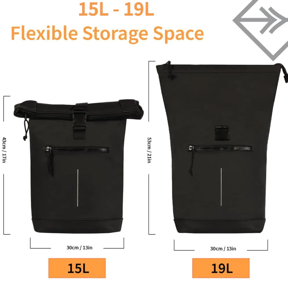 New Rebels Mart New York Zwart 21L Rugzak Rolltop Waterafstotend Laptop 15.6"