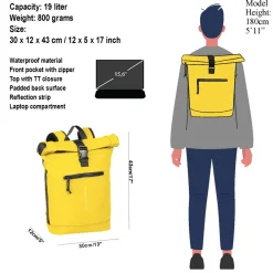 New Rebels Mart New York Geel 21L Rugtas Rolltop Waterafstotend Laptop 15.6