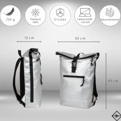 New Rebels Mart New York Metallic Zilver 21L Rugtas Rolltop Waterafstotend Laptop 15.6