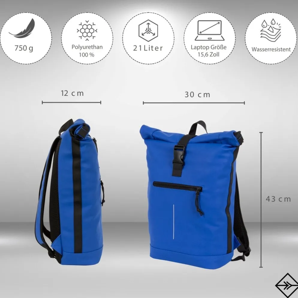 New Rebels Mart New York Kobaltblauw 21L Rugtas Rolltop Waterafstotend Laptop 15.6"