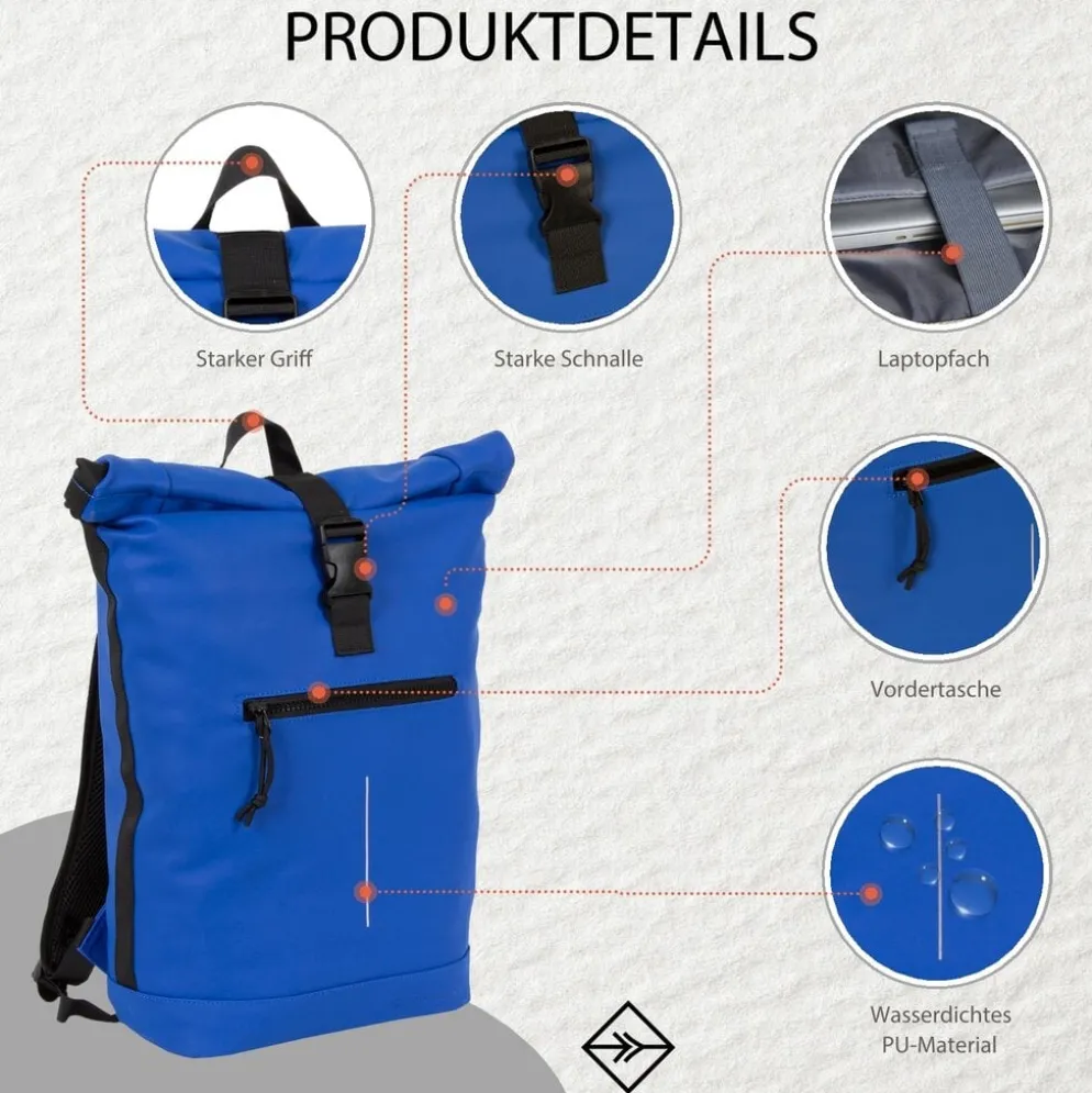New Rebels Mart New York Kobaltblauw 21L Rugtas Rolltop Waterafstotend Laptop 15.6"